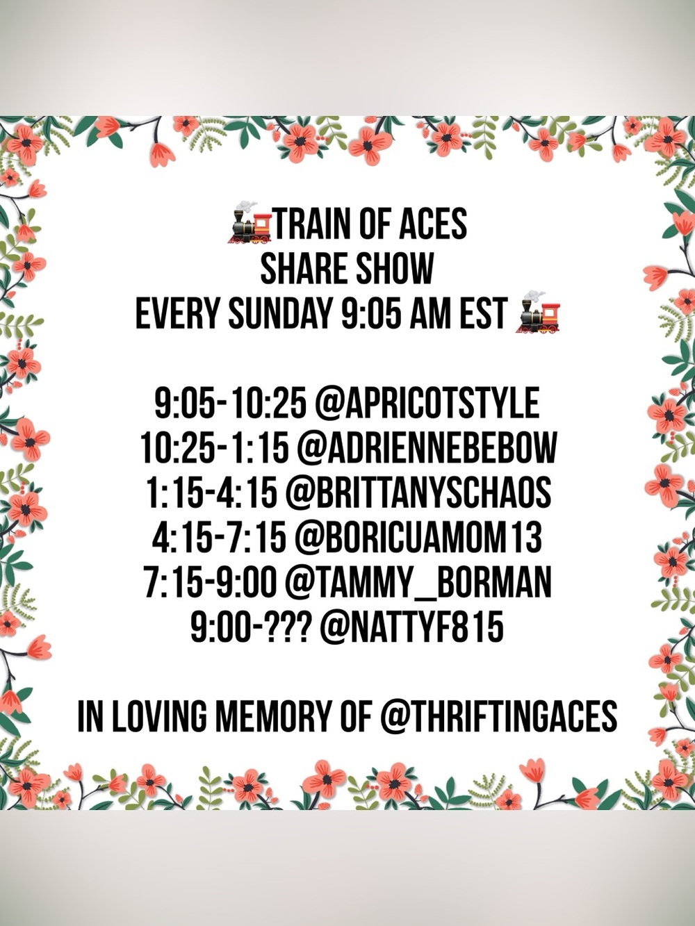 Saturday 9:25 am CST Share TRAIN